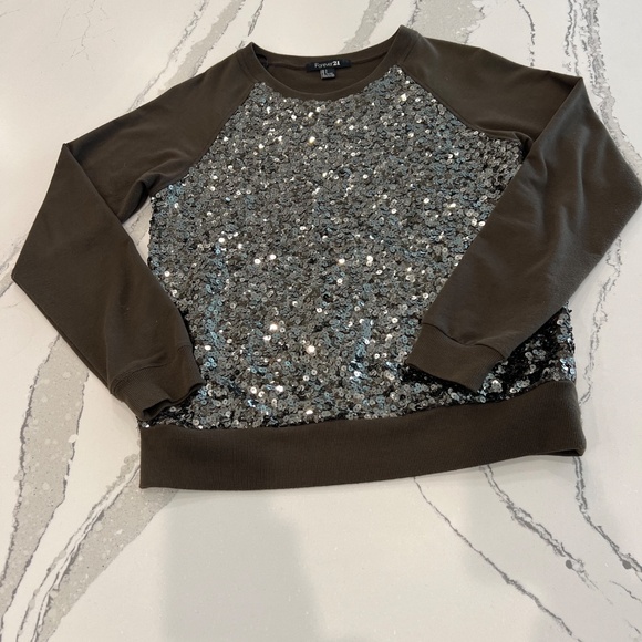 Forever 21 Adorable Sequin Terry LS SweatShirt SZ L (Fits like a M) - Picture 2 of 5